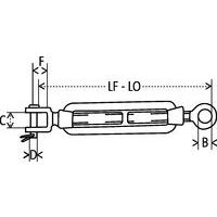 LF - LO = Mindestlänge - MaximallängeB = Ø ÖseC = Breite der ÖffnungD = Durchmesser StiftF = Länge der Öffnung