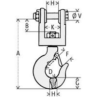 A = Hauteur hors toutB = Hauteur utileD = Patère ØF = Ouverture G = Talon hauteurH = Largeur utileV=  Ø