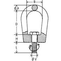 A = Querschnitt ØB: InnenbreiteD = InnenhöheH = FußhöheL = GewindelängeV = Gewindegröße