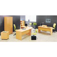 ensemble composé de deux bureaux droits piètement panneau et d'un angle de liaison 90°bureau compact piètement panneau avec caisson