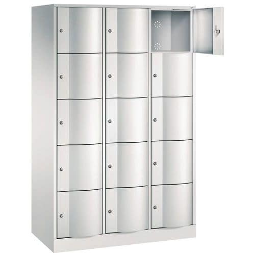 Vestiaire 9 et 15 cases porte antivandalisme - 3 colonnes largeur 380 mm - Sur socle - CP