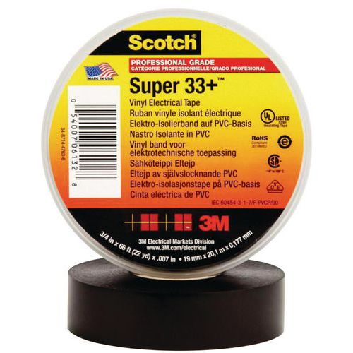 Ruban isolant électrique Scotch Super 33+ 6,1m x 19mm - 3M