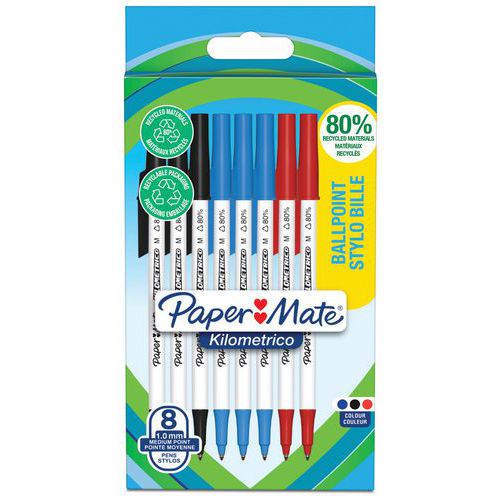 Lot de 8 stylos à bille Kilometrico capuchonnés - Paper Mate®