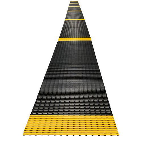 Caillebotis souple Crossgrip Line - marquage alterné noir/jaune - En rouleau - Plastex