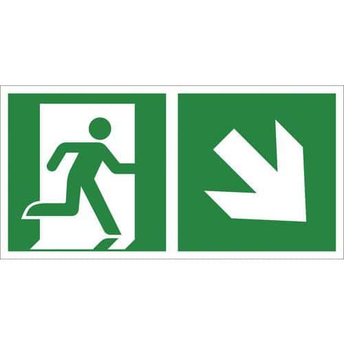 Rettungszeichen ISO 7010, 400 x 200 mm, Rettungsweg (abwärts) + Richtungspfeil rechts-abwärts