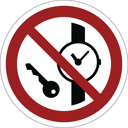 Panneau d'interdiction ISO 7010, Articles métalliques ou montres interdits, Plastique rigide