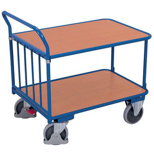 Chariot ergonomique 2 plateaux bois -Barre verticale - Capacité 400 kg