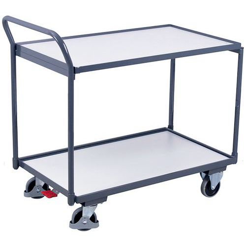 Chariot ergonomique 2 plateaux bois ESD - Barre verticale - Capacité 250 kg