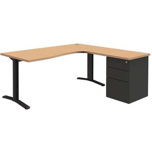 Bureau compact Pure avec caisson - Chêne/ gris foncé - Piétements fixes