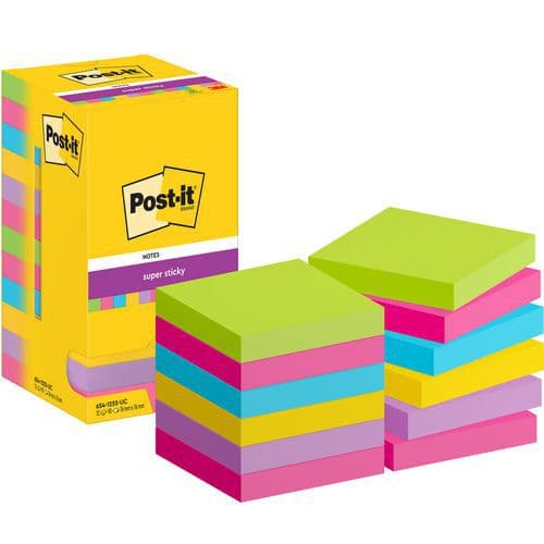 12x Post-it® Notes Super Sticky, 76 x 76mm, versch. Farben