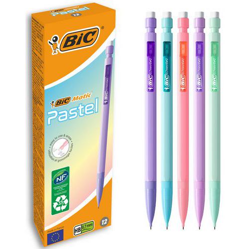 12 Druckbleistifte BIC Matic, 0,7 mm, verschiedene Pastellfarben - BIC