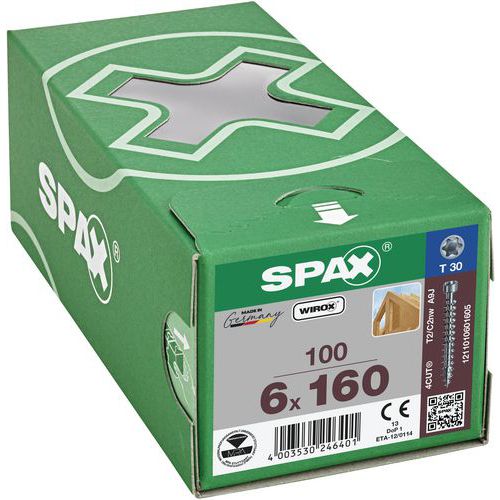 Packung mit 100 Holzbauschrauben mit Zylinderkopf TX Ø 6 mm – Spax