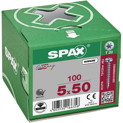 Boite de 100 vis universelles à tête ronde TX Ø 5 mm - Spax