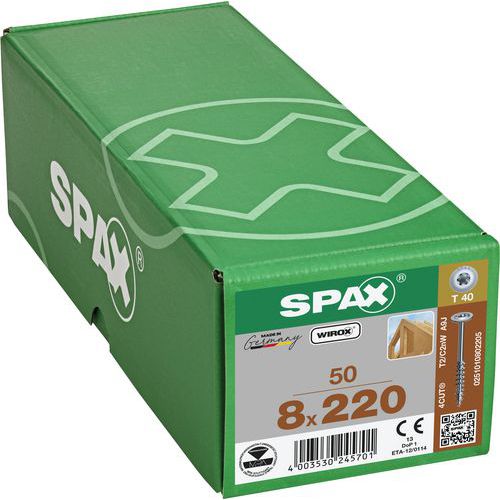 Boite de 50 vis à bois Ø 8mm à tête disque TX - Spax