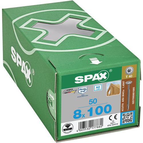 Packung mit 50 Holzbauschrauben Ø 8 mm mit Tellerkopf TX und Vollgewinde – Spax