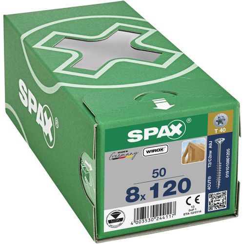 Packung mit 50 Senkkopf-Holzbauschrauben TX Ø 8 mm – Spax