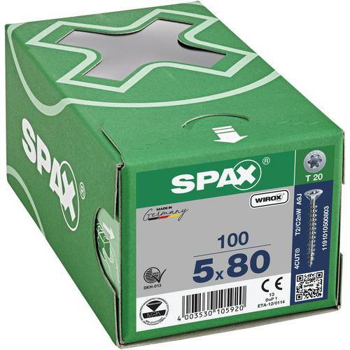 Packung mit 100 Senkkopf-Universalschrauben mit T-Star-Plus-Antrieb TX Ø – Spax