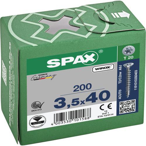 Packung mit 200 Senkkopf-Universalschrauben mit T-Star-Plus-Antrieb TX Ø – Spax