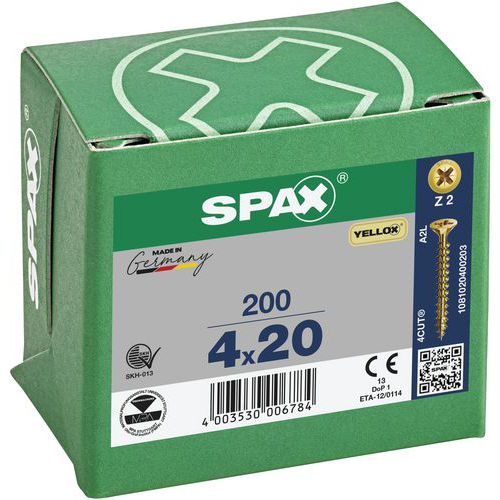 Packung mit Senkkopf-Universalschrauben Yellox PZ Ø 3 bis 5 mm – Spax