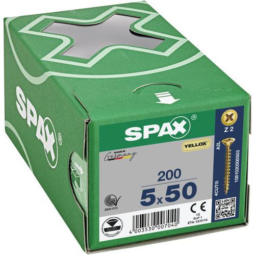 Packung mit Senkkopf-Universalschrauben Yellox PZ Ø 3 bis 5 mm – Spax