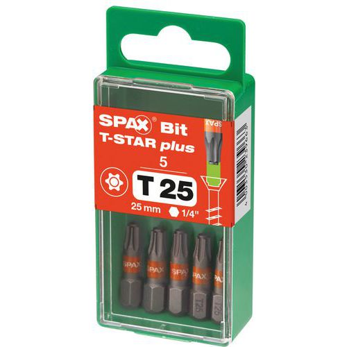 Set aus 5 Schrauberbits T25 für T-Star-Plus-Schrauben (TX) – Spax