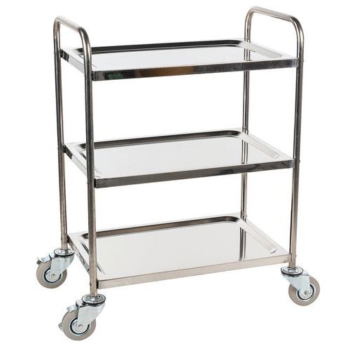 Chariot inox - 3 plateaux - Force 100 kg - Manutan Expert