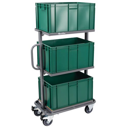 Chariot à plateaux avec 3 bacs norme Europe 60 L - Manutan Expert