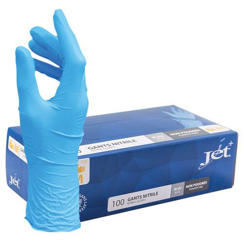 Gants jetables nitrile bleu non poudré - Boîte de 100 - MP Hygiène