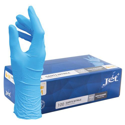 Gants jetables nitrile bleu non poudré - Boîte de 100 - MP Hygiène