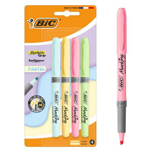 Textmarker Highlighter Grip - Verschiedene Pastellfarben - 12 Stück - BIC