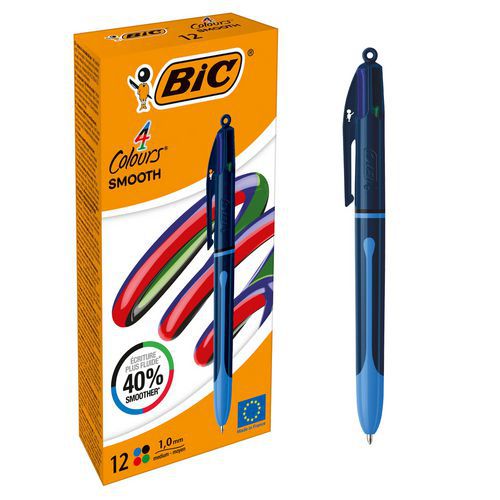 Stylo bille 4 couleurs - Smooth Pro - Encre ultra-glissante - Bic