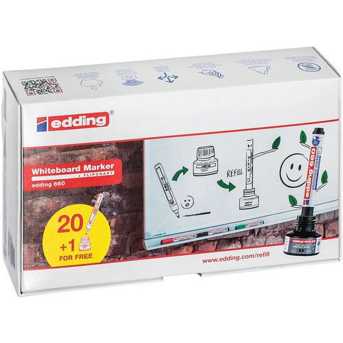 20er-Pack Marker e660 schw. + 1 Nachfüllfl. gratis - Edding