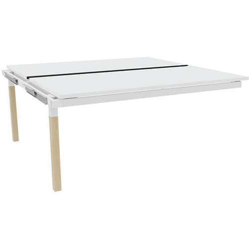 Bureau bench plateau coulissant X4 blanc avec pieds chêne et blanc