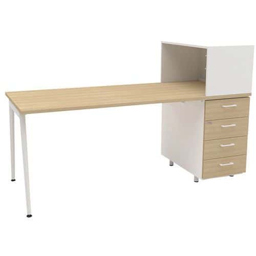 Bureau pour télétravail avec rangement Ara X3 - Chêne et blanc